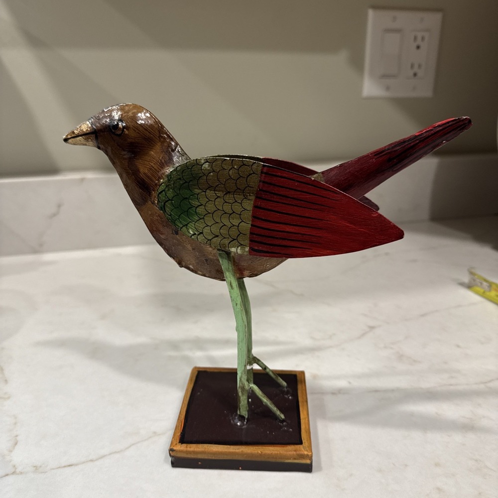 Pottery Barn Folk Art Metal Bird‎ Floral Figurine Home Decor